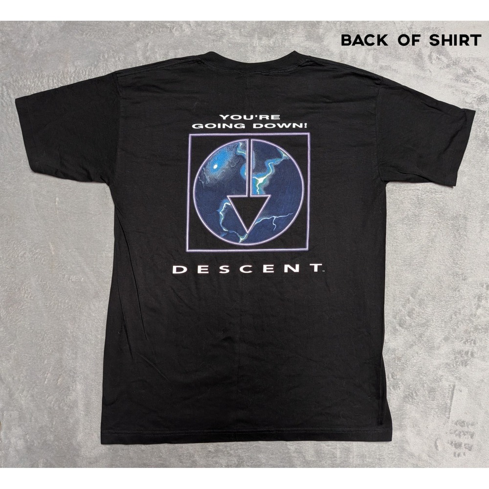 Vintage 90s DESCENT Video Game T-shirt Single Stitch Black Size L Made In USA